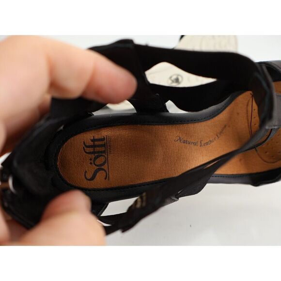 Sofft Womens Sosie Sandals Womens 11 Black Leather Wedge Platform Gladiator - Picture 7 of 13